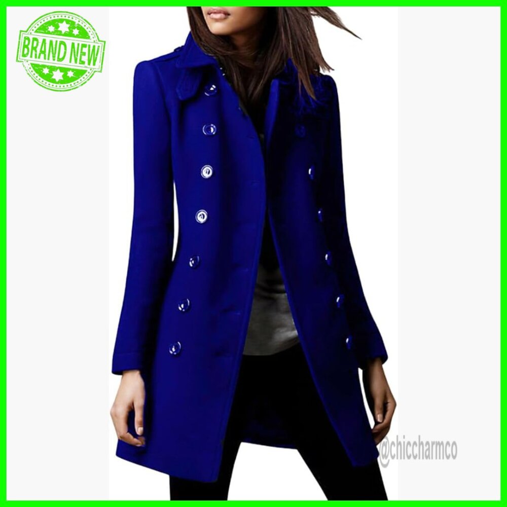 Women's Wool Blend Pea Coat Double Breasted Winter Trench Coat